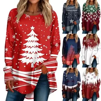 Женская повседневная футболка больших размеров с длинными рукавами и круглым принтом, верхний пуловер XL