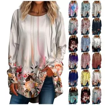 Женская повседневная футболка больших размеров с длинными рукавами и круглым вырезом, топ, пуловер L чёрный