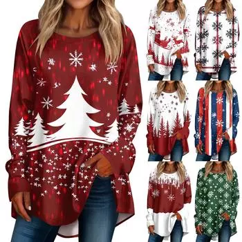 Женская повседневная футболка больших размеров с длинными рукавами и круглым принтом, верхний пуловер M