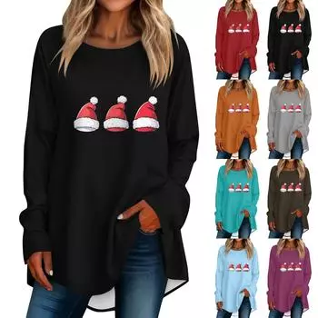 Женская повседневная футболка больших размеров с длинными рукавами и круглым принтом, верхний пуловер M коричневый