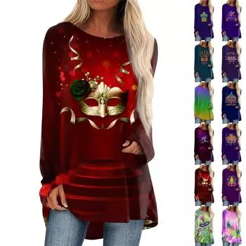 Женская повседневная футболка больших размеров с длинными рукавами и круглым вырезом, топ, пуловер XL синий