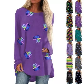 Женская повседневная футболка больших размеров с длинными рукавами и круглым вырезом, топ, пуловер L