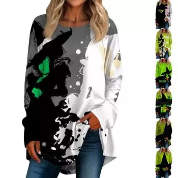 Женская повседневная футболка больших размеров с длинными рукавами и круглым вырезом с контрастной строчкой, верхний пуловер M