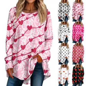 Женская повседневная футболка больших размеров с длинными рукавами и круглым принтом, верхний пуловер S