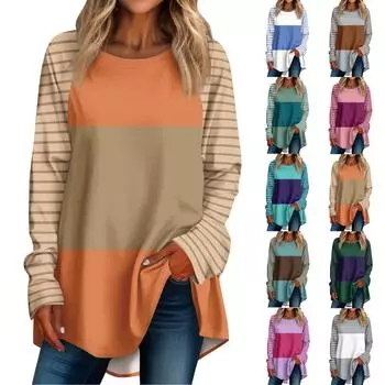 Женская повседневная футболка больших размеров с длинными рукавами и круглым вырезом, цветная футболка с верхом и пуловером XXXL синий