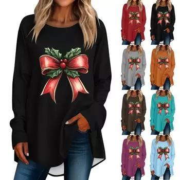 Женская повседневная футболка больших размеров с длинными рукавами и круглым принтом, верхний пуловер XXXL кофейный