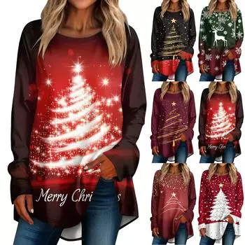 Женская повседневная футболка больших размеров с длинными рукавами и круглым принтом, верхний пуловер XXXL чёрный