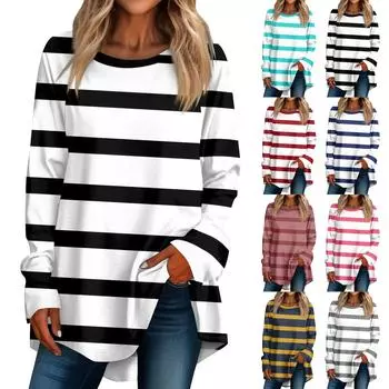 Женская повседневная футболка больших размеров с длинными рукавами и круглым принтом, верхний пуловер M циан