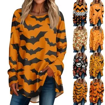 Женская повседневная футболка больших размеров с длинными рукавами и круглым принтом, верхний пуловер XL чёрный