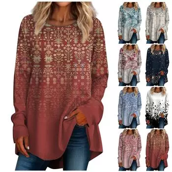 Женская повседневная футболка больших размеров с длинными рукавами и круглым вырезом, топ, пуловер L