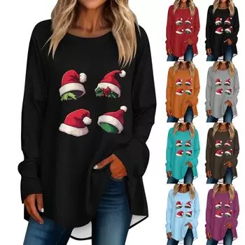 Женская повседневная футболка больших размеров с длинными рукавами и круглым принтом, верхний пуловер XL