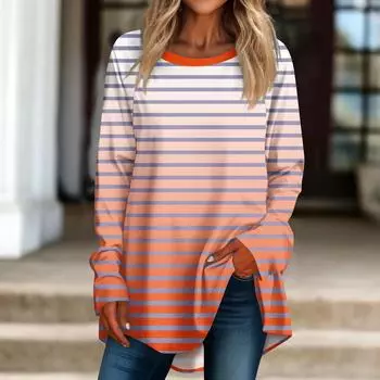 Женская повседневная футболка больших размеров с длинными рукавами и круглым принтом, верхний пуловер XXXL