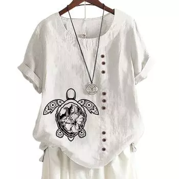 Женская повседневная футболка из льна и хлопка с 6 уникальными рисунками животных, круглым вырезом, короткими рукавами, S-5XL S