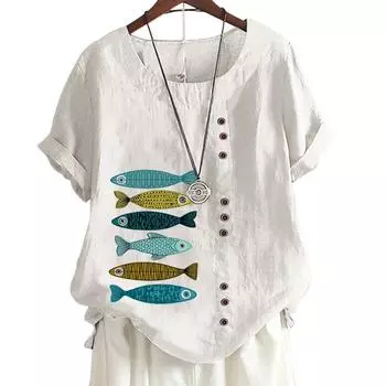 Женская повседневная футболка из льна и хлопка с 6 уникальными рисунками животных, круглым вырезом, короткими рукавами, S-5XL S