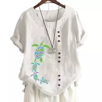 Женская повседневная футболка из льна и хлопка с 6 уникальными рисунками животных, круглым вырезом, короткими рукавами, S-5XL S