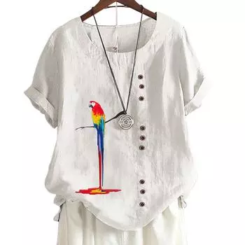 Женская повседневная футболка из льна и хлопка с 6 уникальными рисунками животных, круглым вырезом, короткими рукавами, S-5XL S