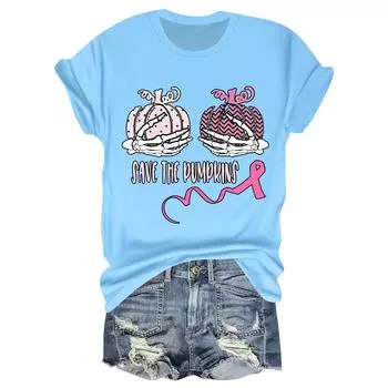 Женская повседневная футболка на Хэллоуин с принтом груди, пуловер с круглым вырезом, топ с короткими рукавами XXL