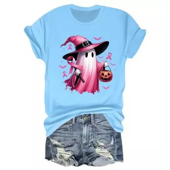 Женская повседневная футболка на Хэллоуин с принтом груди, пуловер с круглым вырезом, топ с короткими рукавами L