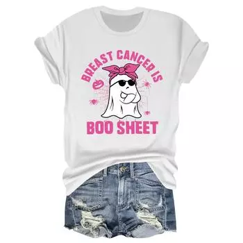 Женская повседневная футболка на Хэллоуин с принтом груди, пуловер с круглым вырезом, топ с короткими рукавами XL белый