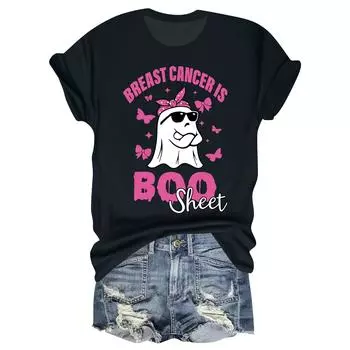 Женская повседневная футболка на Хэллоуин с принтом груди, пуловер с круглым вырезом, топ с короткими рукавами L чёрный