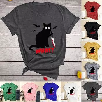 Женская повседневная футболка на Хэллоуин с забавным принтом и блузкой XXL винный