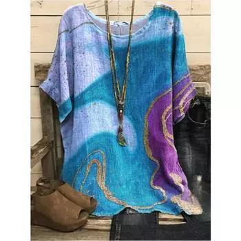 Женская повседневная футболка с 3D-принтом, винтажная, контрастного цвета, свободная, с коротким рукавом, топы больших размеров на весну и лето 7XL светло-зеленый