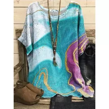 Женская повседневная футболка с 3D-принтом, винтажная, контрастного цвета, свободная, с коротким рукавом, топы больших размеров на весну и лето 7XL светло-зеленый