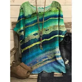 Женская повседневная футболка с 3D-принтом, винтажная полосатая свободная футболка с коротким рукавом, большие размеры, весна-лето, топы 7XL фиолетовый