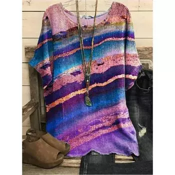 Женская повседневная футболка с 3D-принтом, винтажная полосатая свободная футболка с коротким рукавом, большие размеры, весна-лето, топы 7XL фиолетовый