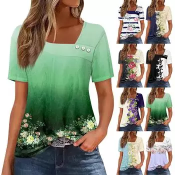 Женская повседневная футболка с асимметричным вырезом и коротким рукавом, декоративная пуговица L чёрный