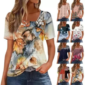 Женская повседневная футболка с асимметричным вырезом и коротким рукавом, декоративная пуговица L бежевый