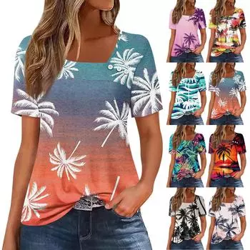 Женская повседневная футболка с асимметричным вырезом и коротким рукавом, декоративная пуговица L