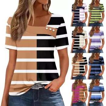 Женская повседневная футболка с асимметричным вырезом и коротким рукавом, декоративная пуговица L верблюд