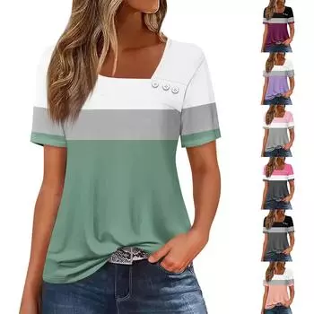 Женская повседневная футболка с асимметричным вырезом и коротким рукавом, декоративная пуговица L чёрный