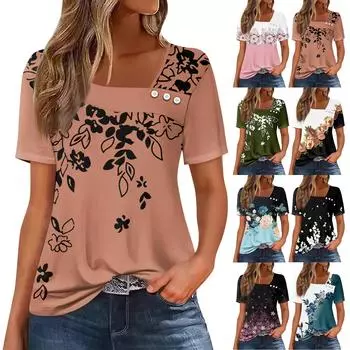 Женская повседневная футболка с асимметричным вырезом и коротким рукавом, декоративная пуговица L армия зеленый