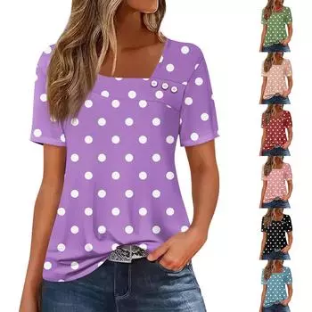 Женская повседневная футболка с асимметричным вырезом и коротким рукавом, декоративная пуговица L чёрный