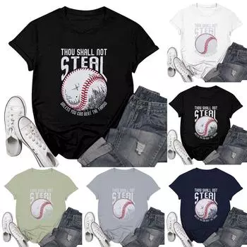 Женская повседневная футболка с бейсбольным принтом, пуловер с круглым вырезом и коротким рукавом L армия зеленый