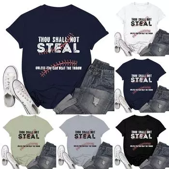 Женская повседневная футболка с бейсбольным принтом, пуловер с круглым вырезом и коротким рукавом