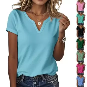 Женская повседневная футболка с цветочным принтом, пуловер с V-образным вырезом и коротким рукавом M чёрный