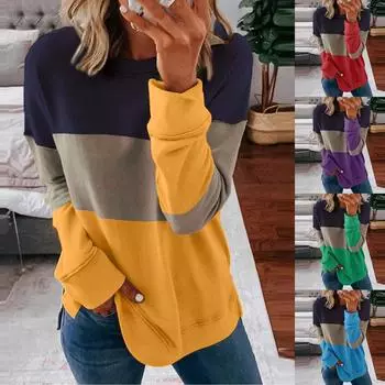 Женская повседневная футболка с длинным рукавом и круглым вырезом