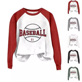 Женская повседневная футболка с длинными рукавами и рукавами реглан с буквенным принтом, топ XL красный