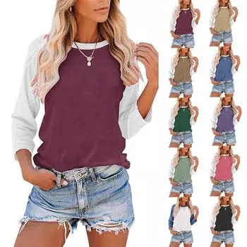 Женская повседневная футболка с длинными рукавами и цветными блоками S розовый