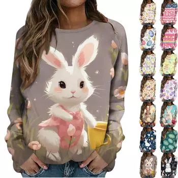 Женская повседневная футболка с длинными рукавами с пасхальным принтом и рукавами реглан XL циан