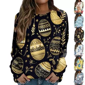 Женская повседневная футболка с длинными рукавами с пасхальным принтом и рукавами реглан XL хаки