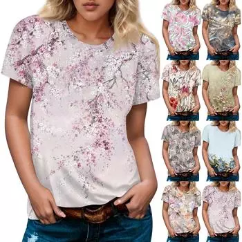 Женская повседневная футболка с коротким рукавом и круглым вырезом с принтом L