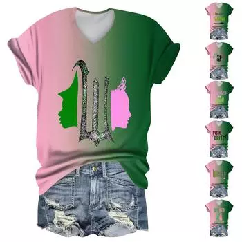 Женская повседневная футболка с коротким рукавом и V-образным вырезом L армия зеленый