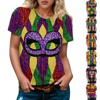 Женская повседневная футболка с коротким рукавом и круглым вырезом с принтом S фиолетовый