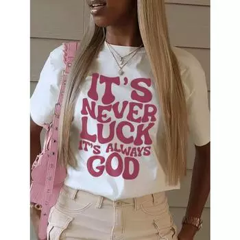 Женская повседневная футболка с коротким рукавом и круглым вырезом, летний слоган S