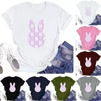 Женская повседневная футболка с коротким рукавом и круглым вырезом с пасхальным принтом S