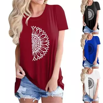 Женская повседневная футболка с короткими рукавами и круглым вырезом с принтом и буквенным топом L чёрный